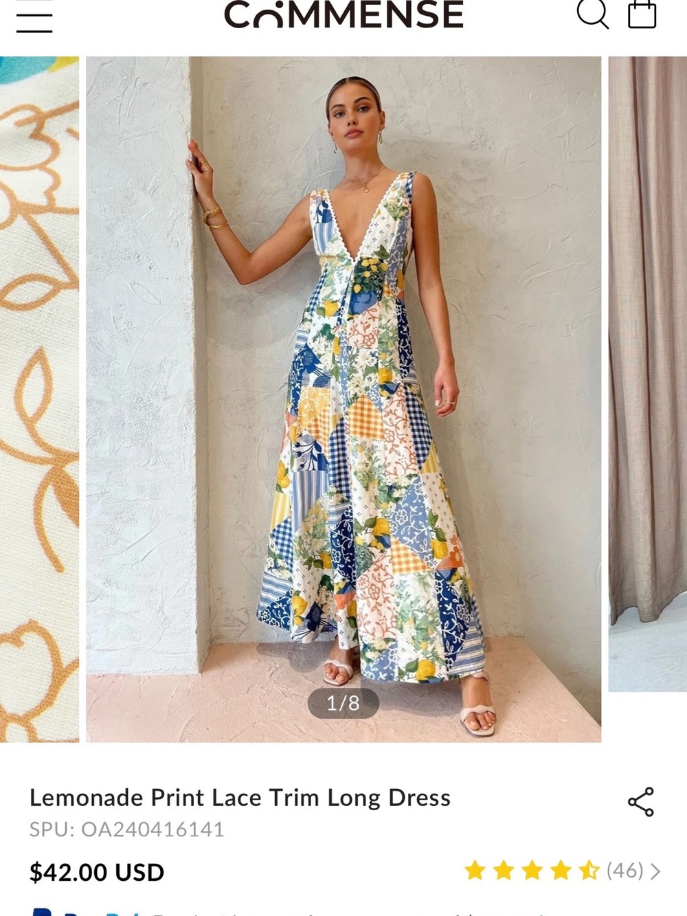 Commense Patchwork Maxi Dress in Blue, Yellow, White and Green